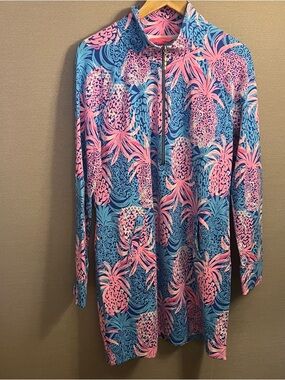 Lilly Pulitzer UPF 50+ Skipper Dress Borealis Blue Tropic Down Low Size XL